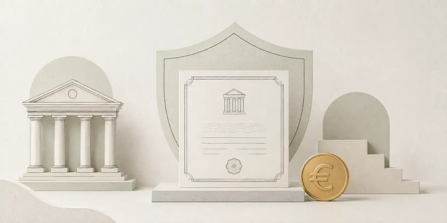 Certificado de deuda pública protegido por un escudo junto a un edificio del Tesoro y una moneda de euro simbolizando si es seguro invertir en Letras del Tesoro