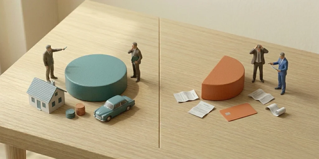 Comparativa de activos y pasivos con figuras en miniatura: para ejemplificar el Ratio de Endeudamiento