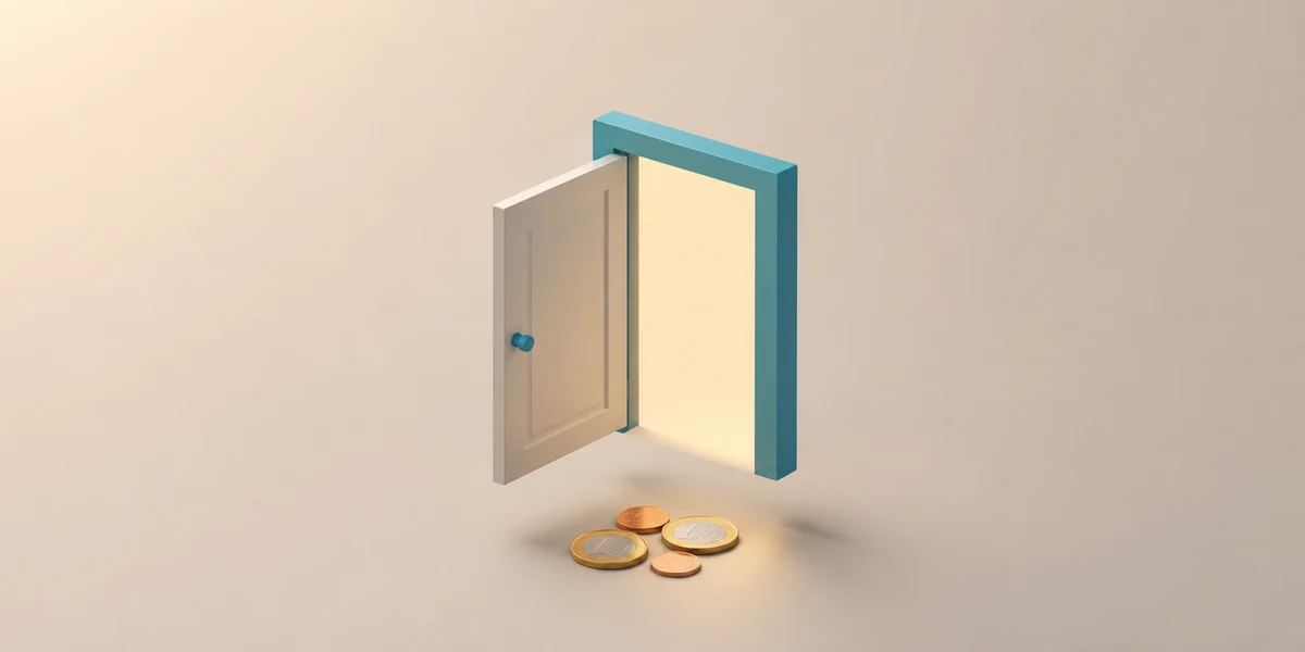Ilustración de una puerta abierta con monedas de euro que representa qué es una cuenta remunerada y el acceso inmediato al dinero