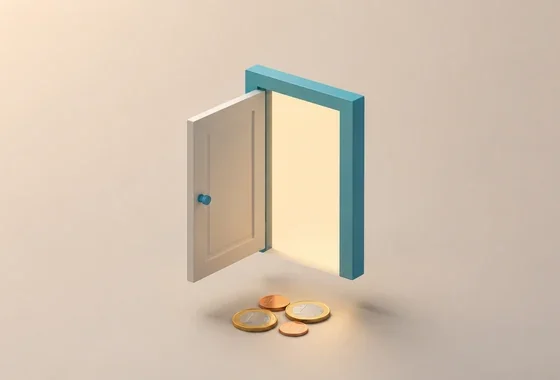 Puerta abierta con monedas de euro, ilustración sobre cuenta remunerada